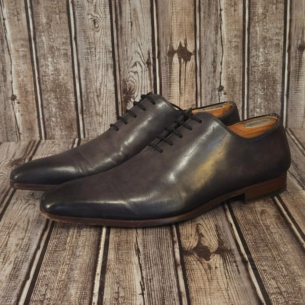 Sz 12 M Mens Magnanni Cruz Wholecut Oxford Brown Burnished Leather Shoes VGUC